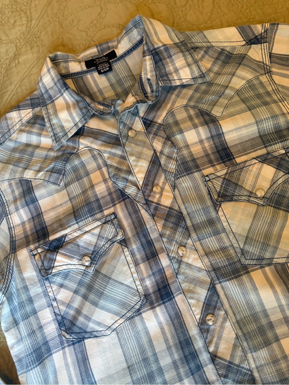 Arizona Jean Co. Blue Plaid Western Cowgirl Scalloped Yoke Pearl Snap Shirt, S - Picture 4 of 13